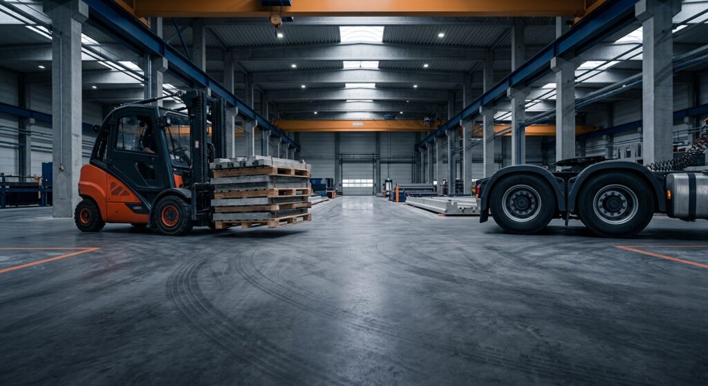 Ağır Sanayi Zeminlerinde Endüstriyel Beton Seçimi: Forklift ve Tır Yüklerine Dayanıklı Çözümler